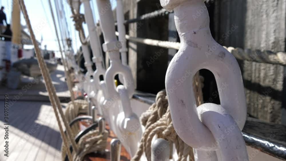 sailboat rigging wooden block rope pulley sailing in water 4k sailboat rigging wooden block rope pulley sailing in water 4k