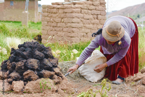 Native american woman cooking in the huatia - traditional eathern oven. photo