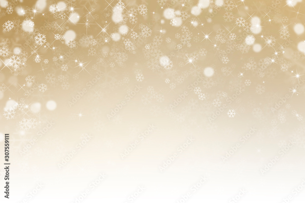 golden christmas background with snow, snowflakes and stars golden christmas background with snow, snowflakes and stars