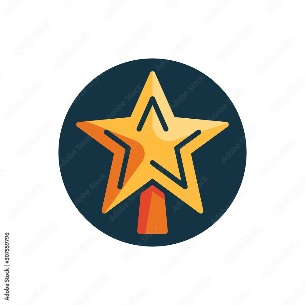 Christmas star flat icon. Round colorful button, circular vector sign. New Year decoration tree star Flat style design Christmas star flat icon. Round colorful button, circular vector sign. New Year decoration tree star Flat style design