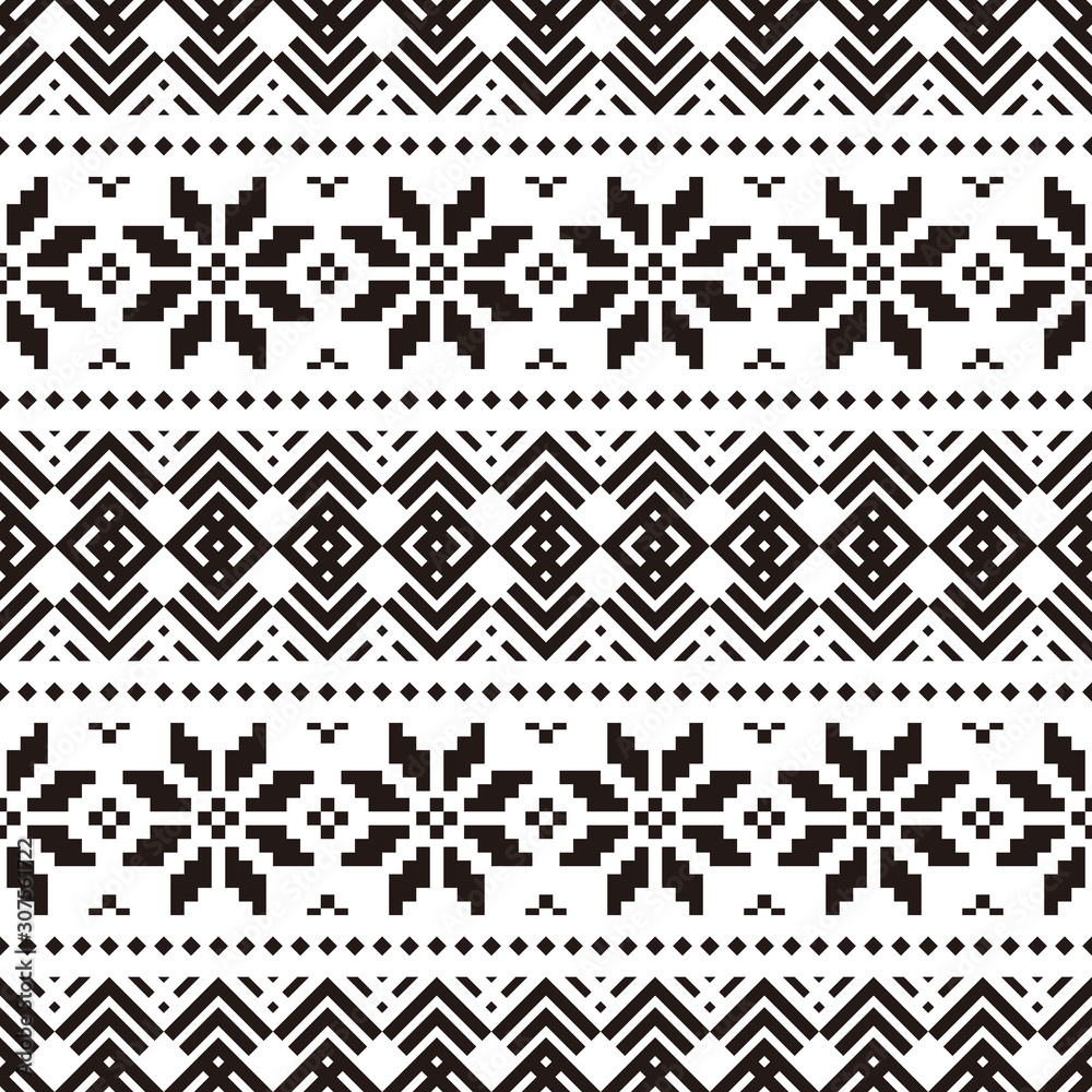 Geometric Christmas Ethnic pattern on white background. Ornament. Border. Seamless sample. It can be used as a background. Vector illustration