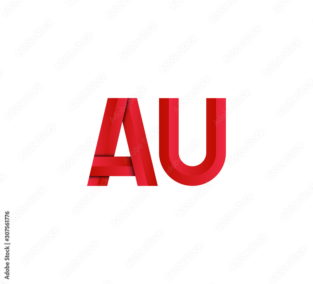 Initial two letter red 3D logo vector AU