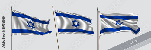 Set of Israel waving flag on isolated background vector illustration