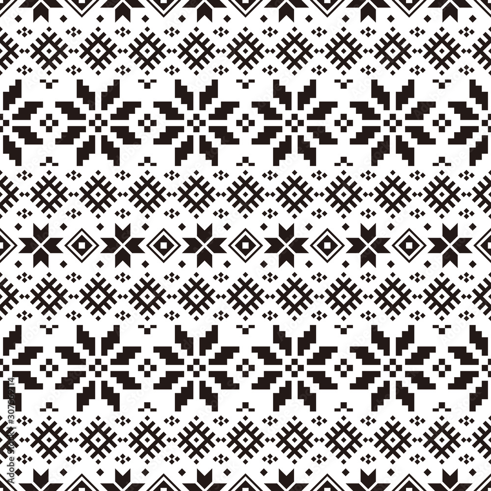 Fototapeta premium Geometric Christmas Ethnic pattern on white background. Ornament. Border. Seamless sample. It can be used as a background. Vector illustration