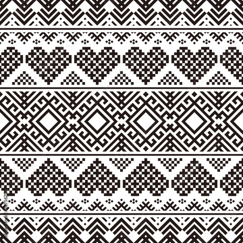 Pixel Geometric Ethnic pattern on white background. Ornament. Border. Seamless sample. It can be used as a background. Vector illustration