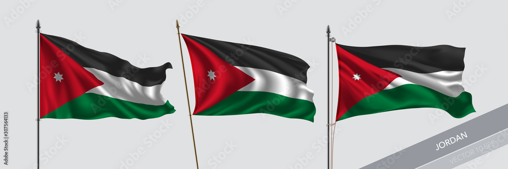 Fototapeta premium Set of Jordan waving flag on isolated background vector illustration