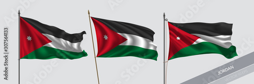 Set of Jordan waving flag on isolated background vector illustration