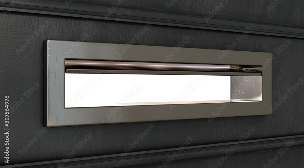 A concept image of a closeup of an open door letter flap on an isolated white background - 3D render A concept image of a closeup of an open door letter flap on an isolated white background - 3D render