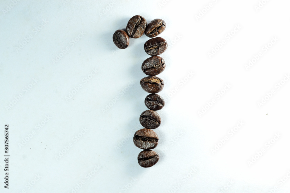 Coffee Been, the number one is formed with coffee beans in white background Coffee Been, the number one is formed with coffee beans in white background