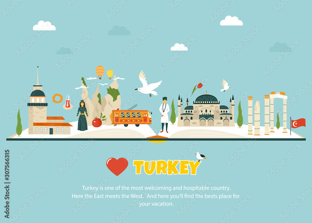 Turkey concept image with landmarks and symbols
