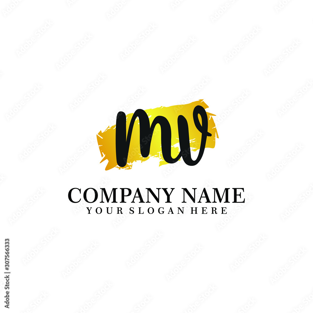 letter MV handwriting Black color logo, and elegant gold brush template letter MV handwriting Black color logo, and elegant gold brush template
