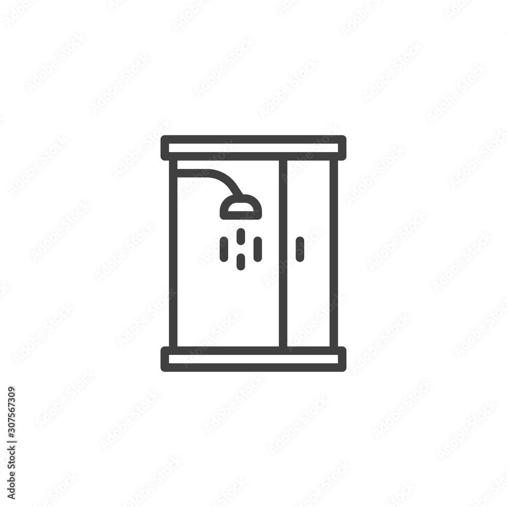 Shower cabin line icon. linear style sign for mobile concept and web design. Bathroom glass cabin outline vector icon. Symbol, logo illustration. Vector graphics Shower cabin line icon. linear style sign for mobile concept and web design. Bathroom glass cabin outline vector icon. Symbol, logo illustration. Vector graphics
