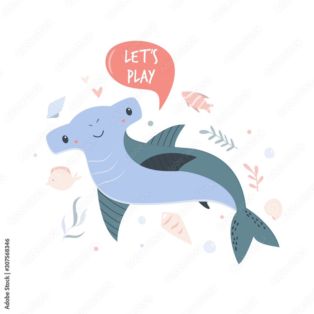 Cute shark design. Poster with adorable character Cute shark design. Poster with adorable character