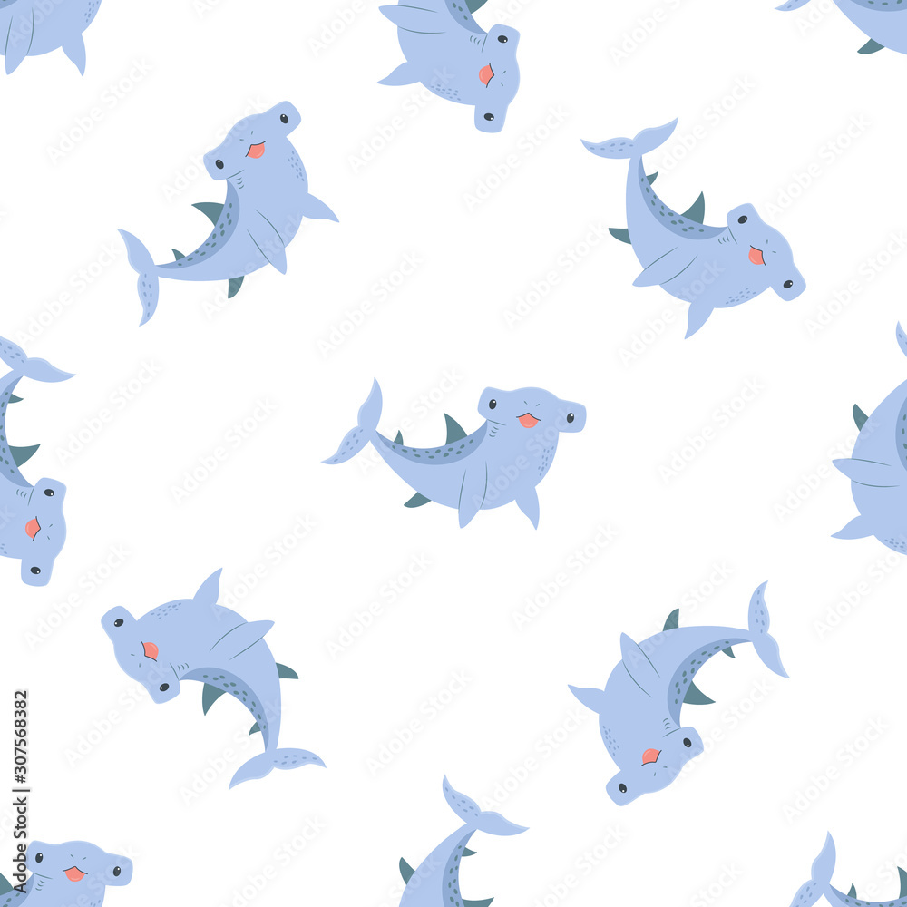 Summer seamless pattern with hand drawn sharks Summer seamless pattern with hand drawn sharks