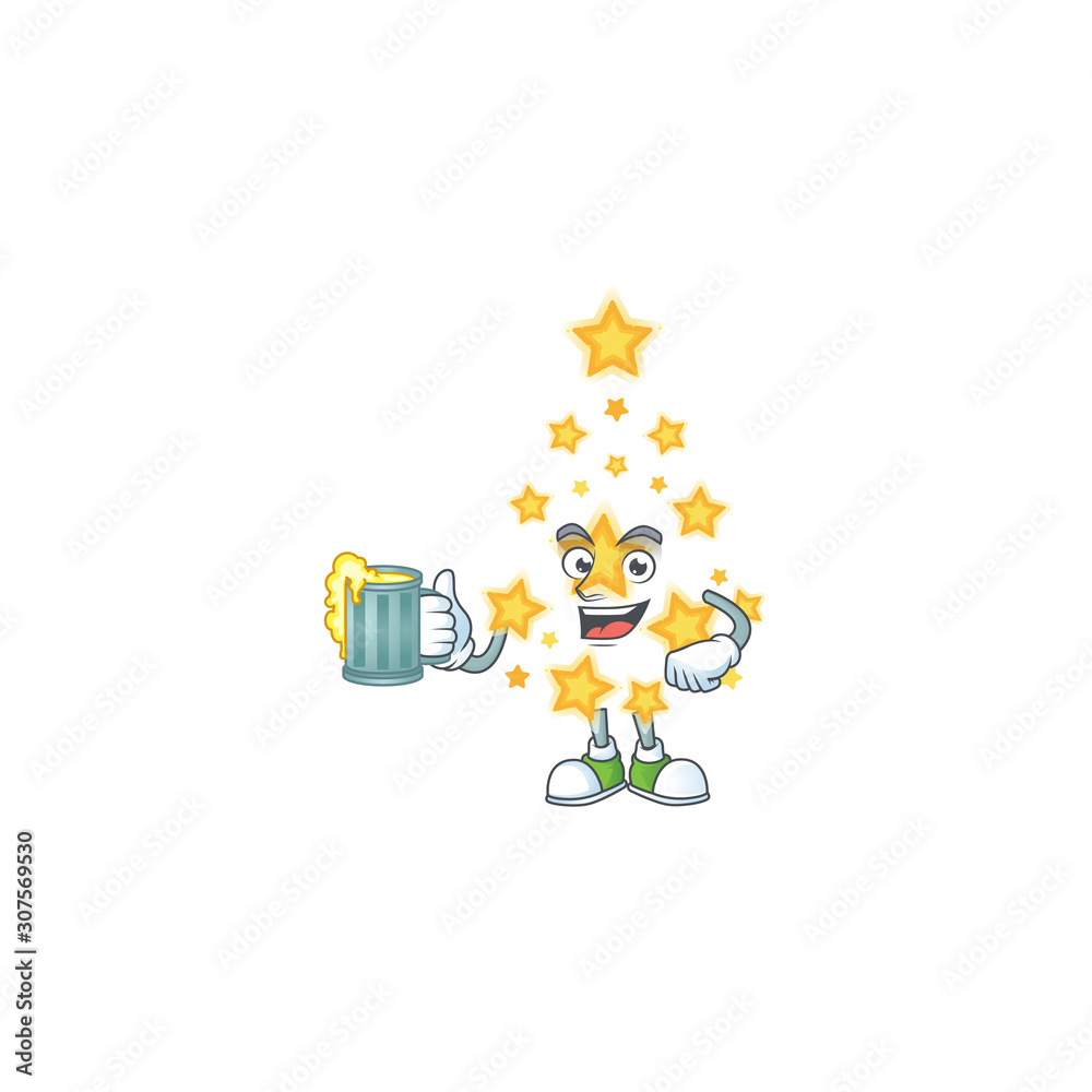 Happy christmas star holding a glass of beer