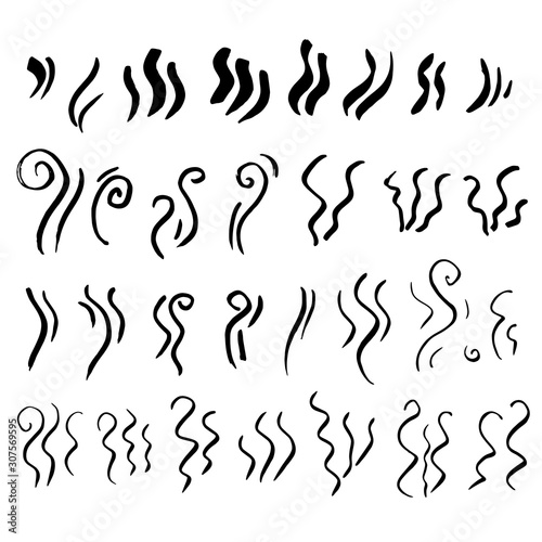 Smoke shapes hand drawn collection. Set of doodle steam lines