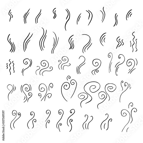 Smoke shapes hand drawn collection. Set of doodle steam lines