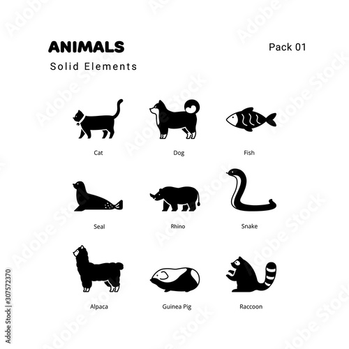 Animals solid elements icons set