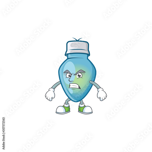 Blue christmas bulb cartoon character style with angry face
