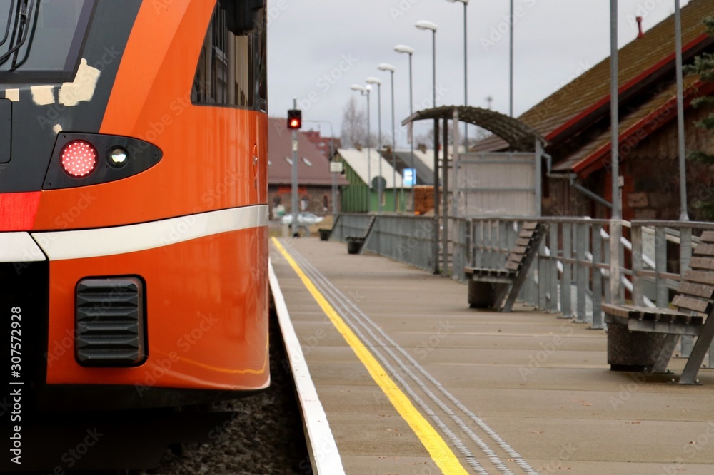 Fototapeta premium Train on the railway station peron 