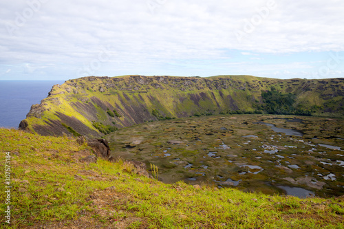 View of the crater of Rano Kau in Easter Island. Easter Island, Chile