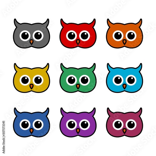 Owl color icon set isolated on white background