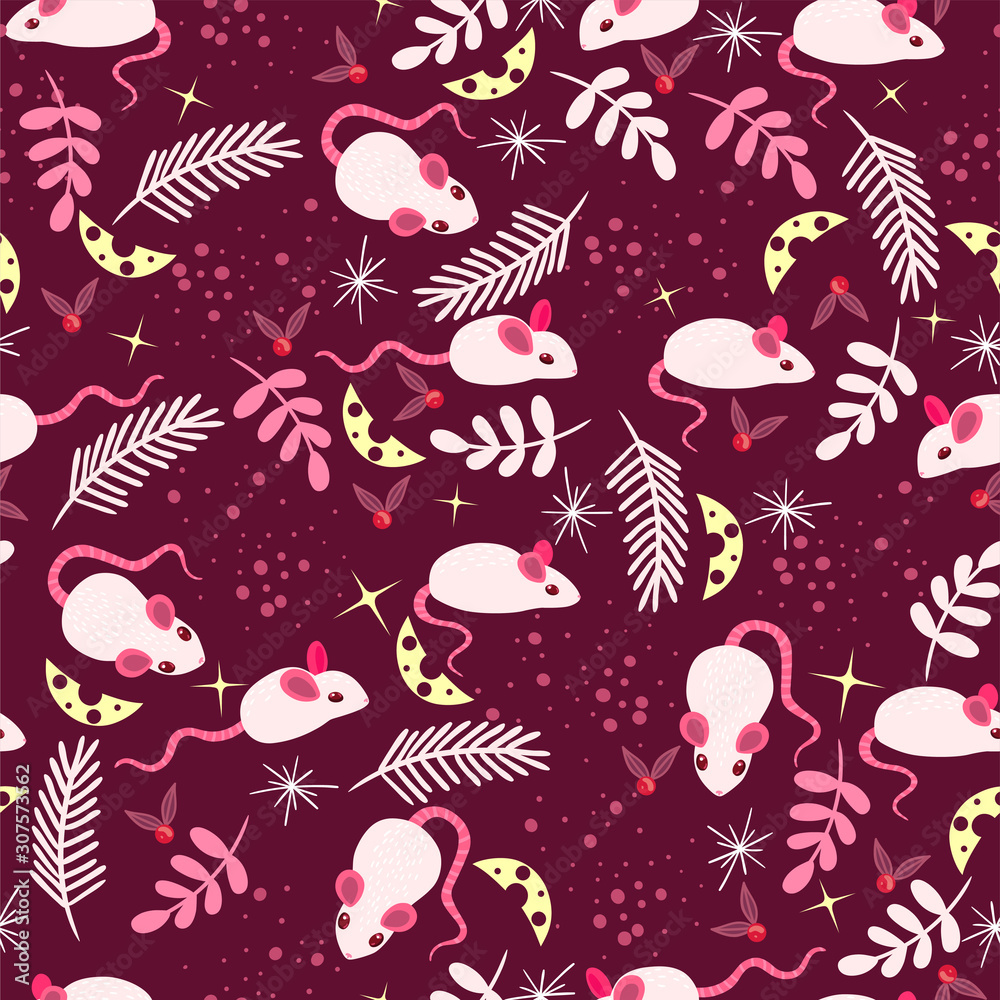 Seamless pattern with white mice. Vector graphics. Seamless pattern with white mice. Vector graphics.