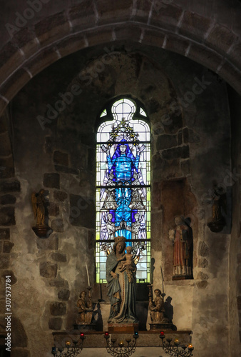 Stained glass in Saint Pierre parish church. Mont Saint Michel  France