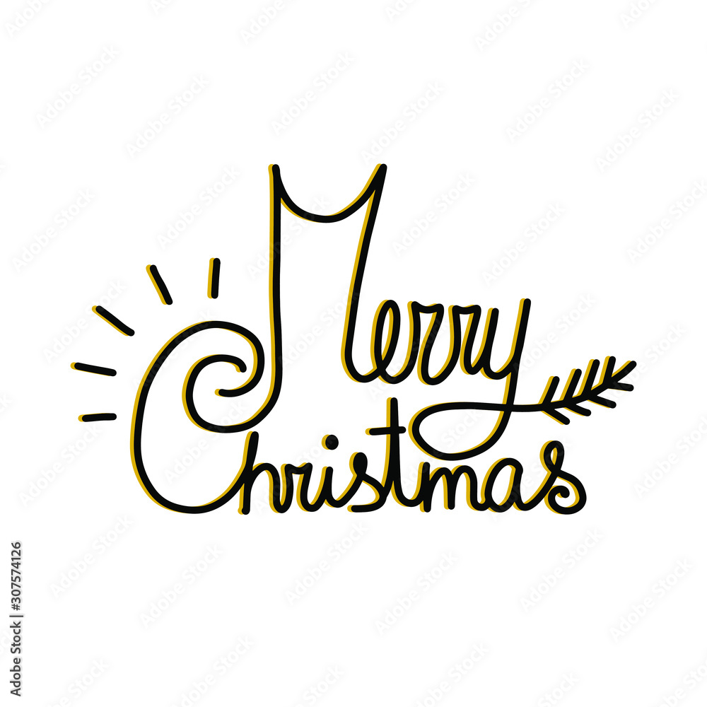 Lettering MERRY CHRISTMAS. Black and yellow illustration on white background. Perfect for Christmas and New Year postcards and decorations. Cozy, festive mood. Lettering MERRY CHRISTMAS. Black and yellow illustration on white background. Perfect for Christmas and New Year postcards and decorations. Cozy, festive mood.