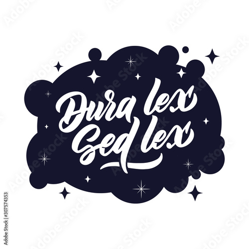 Justice phrase, logo, stamp - Dura lex Sed lex. Creative gold lettering