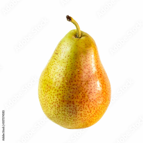 yellow pear close-up on a white background