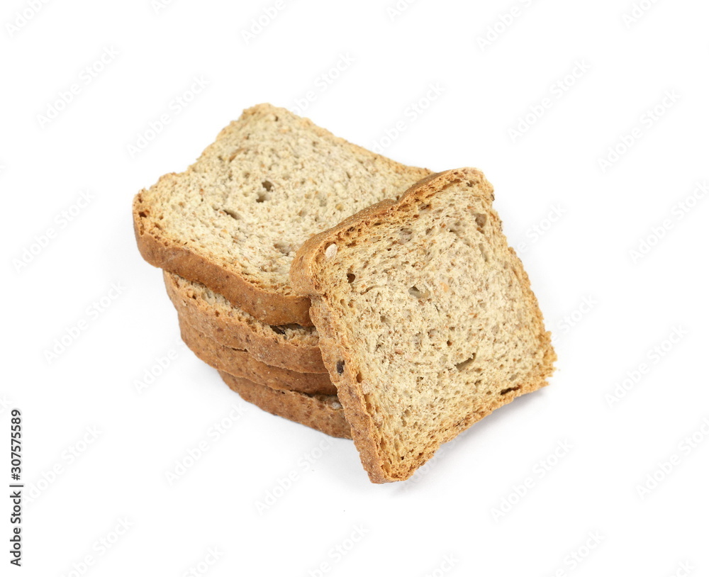 Slices of wholemeal bread isolated on a white background in close-up (high details) Slices of wholemeal bread isolated on a white background in close-up (high details)