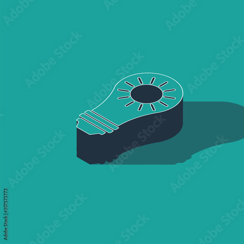 Isometric Solar energy panel icon isolated on green background. Sun and light bulb. Vector Illustration