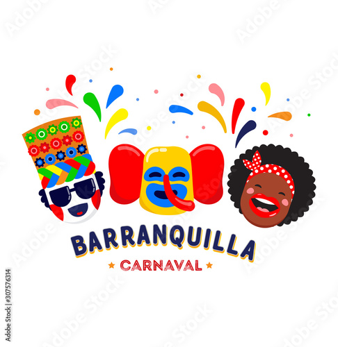Carnaval de Barranquilla, Colombian carnival party. Vector illustration, poster and flyer photo