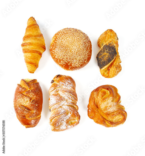assortment of sweet buns isolated on white