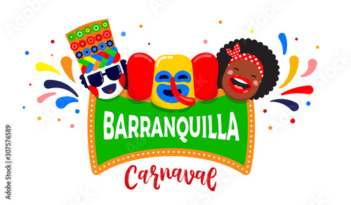 Carnaval de Barranquilla, Colombian carnival party. Vector illustration, poster and flyer photo