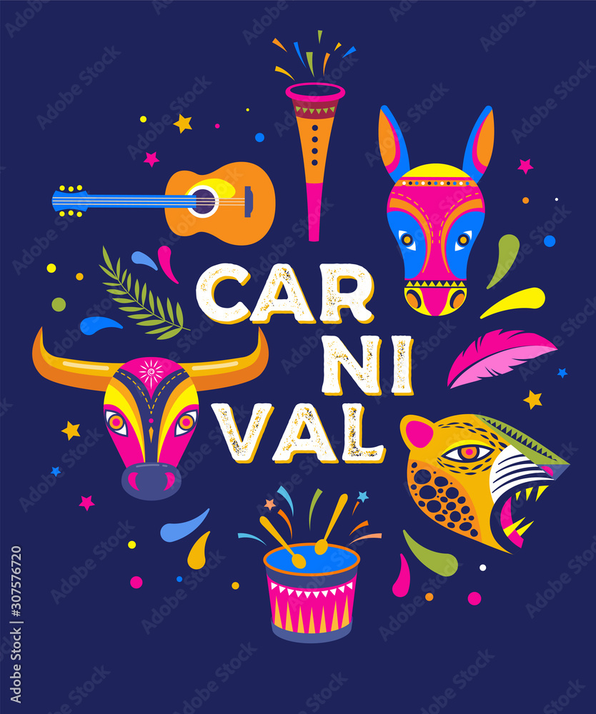 Carnaval de Barranquilla, Colombian carnival party. Vector illustration, poster and flyer Carnaval de Barranquilla, Colombian carnival party. Vector illustration, poster and flyer