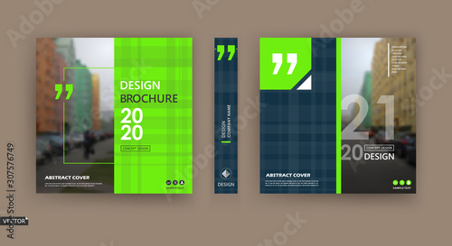 Abstract patch brochure cover design. Black info data banner frame. Techno title sheet model set. Modern vector front page art. Urban city blurb texture. Green citation figure icon. Ad flyer text font