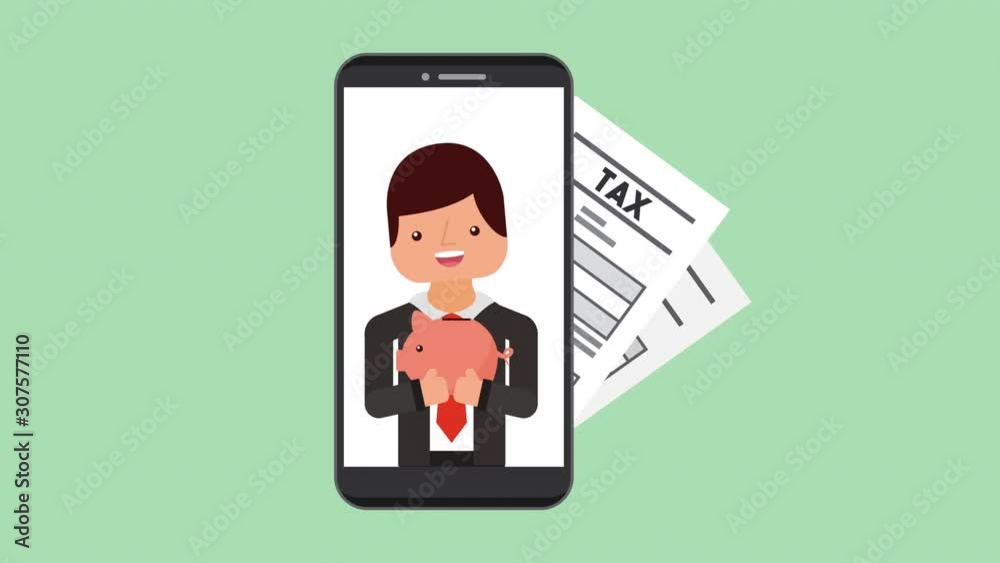 businessman in smartphone with tax receipt businessman in smartphone with tax receipt