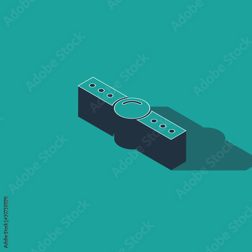 Isometric Silicone ball gag with a leather belt icon isolated on green background. Fetish accessory. Sex toy for men and woman. Vector Illustration