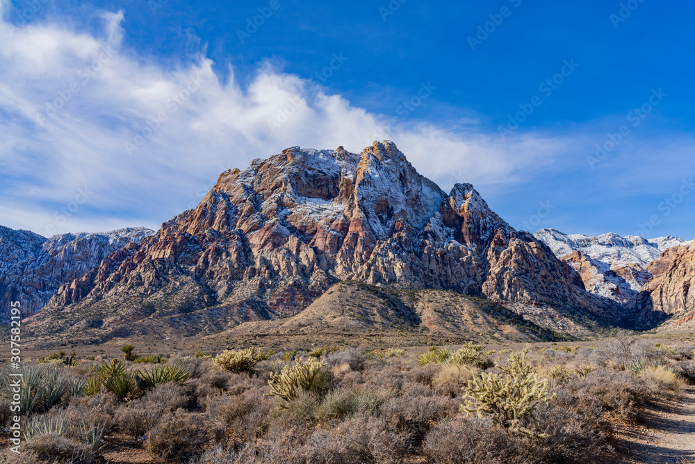 Winter snowy landscape of the famous Red Rock Canyon