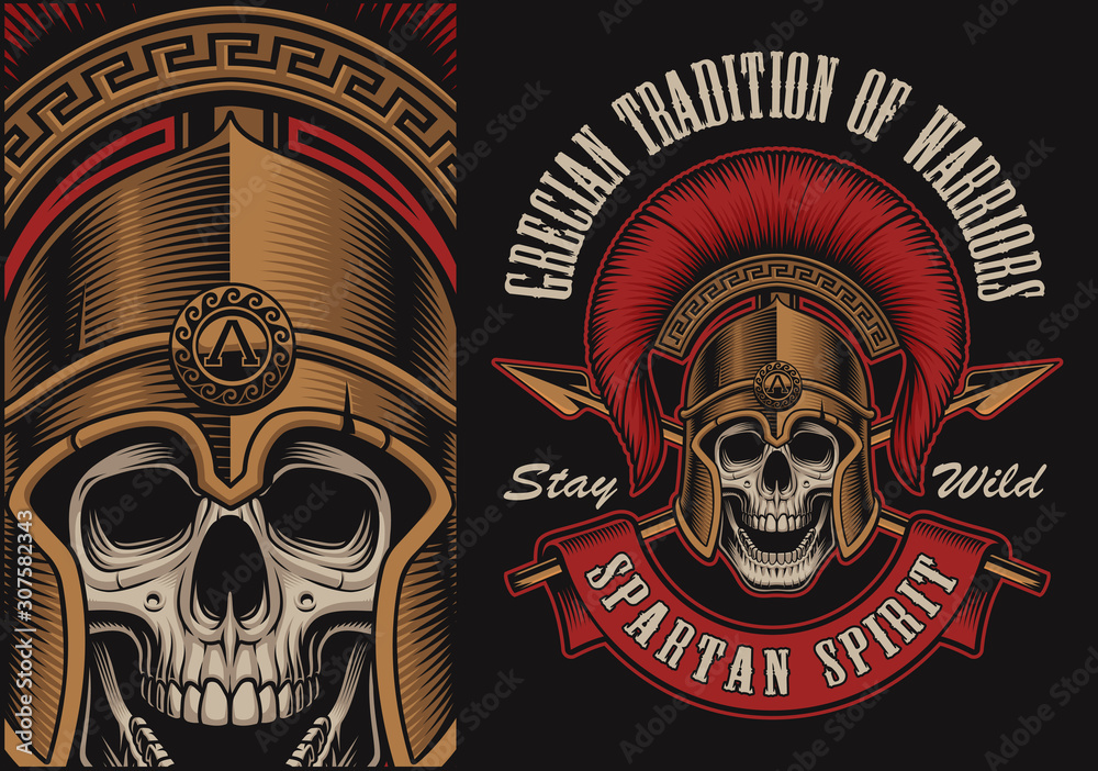Fototapeta premium Vector illustration with a spartan skull
