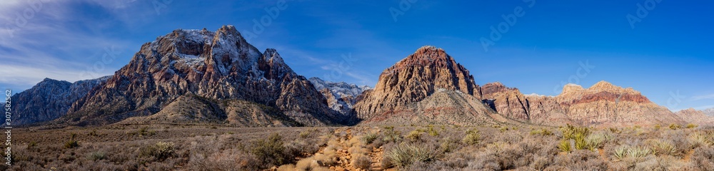 Fototapeta premium Winter snowy landscape of the famous Red Rock Canyon