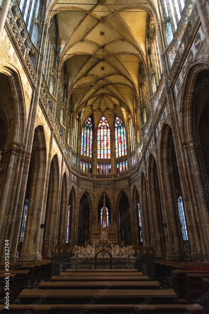 Inside view of the St. Vitus Cathedral in Prague Czech Republic