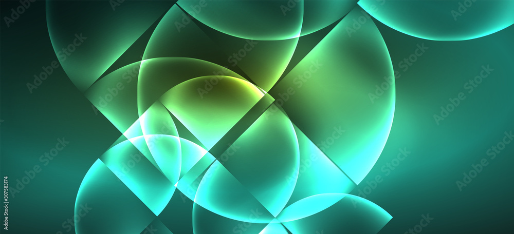 Techno glowing glass geometric shapes vector background, futuristic dark template with neon light effects and simple forms Techno glowing glass geometric shapes vector background, futuristic dark template with neon light effects and simple forms