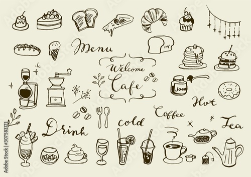 手描きのカフェ素材セット