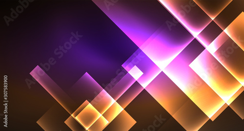 Shiny neon design square shape abstract background. Retro vector abstract design banner template