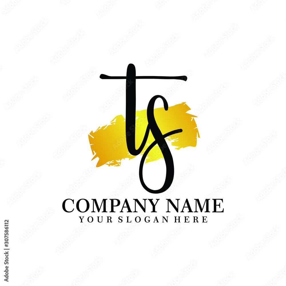 letter TS handwriting Black color logo, and elegant gold brush template ...