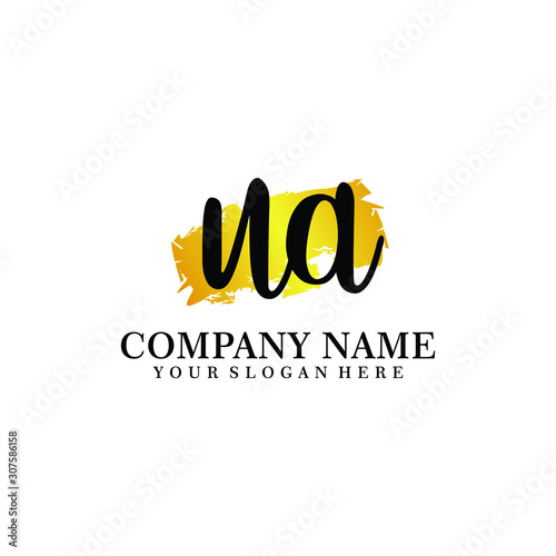 letter UA handwriting Black color logo, and elegant gold brush template