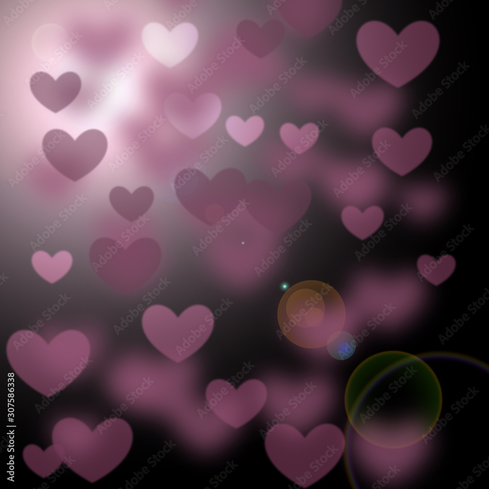 pink blurry abstract heart shape on gradient bllack background with flare light pink blurry abstract heart shape on gradient bllack background with flare light
